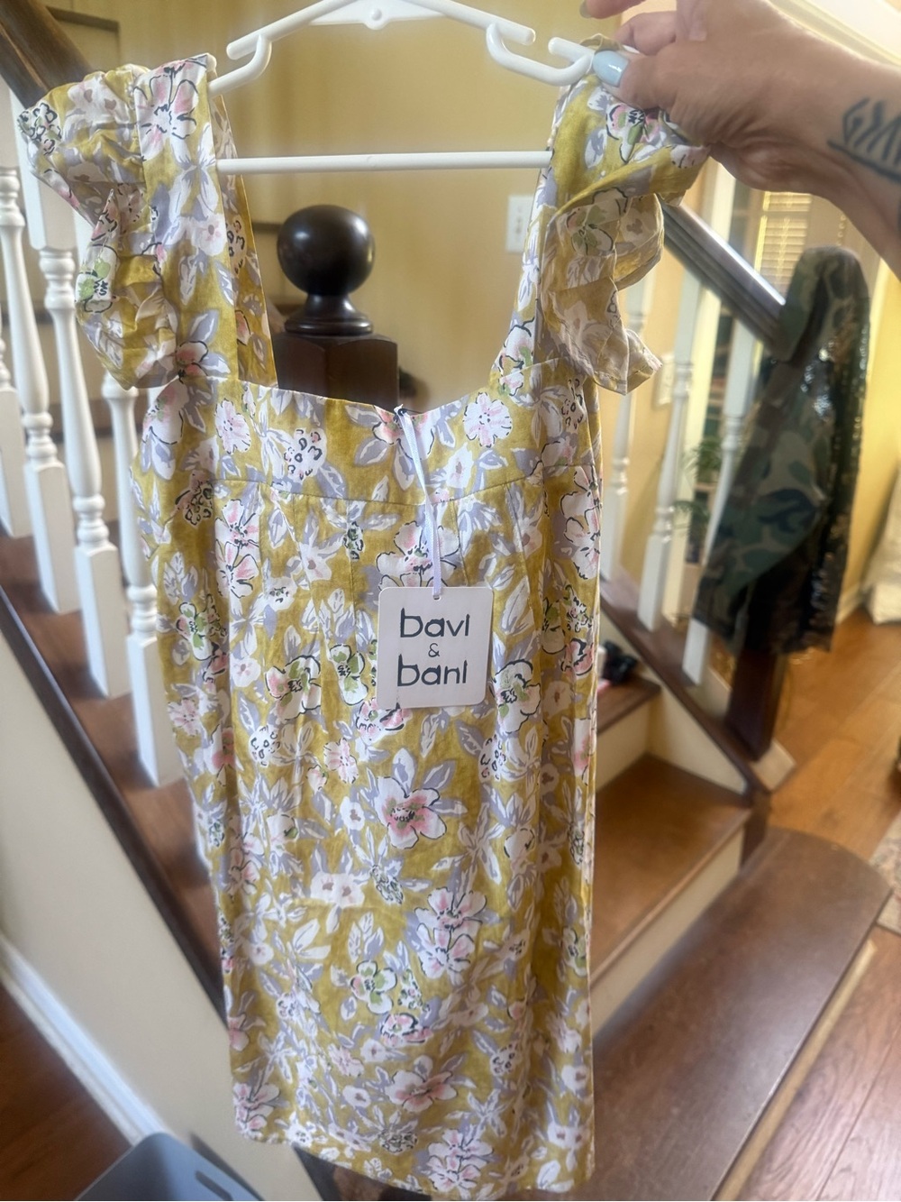 DAVI & DANI Yellow Floral Ruffle Strap Tank